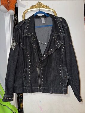 Women's dark biker motorcycle denim  Jacket - Wearable Art